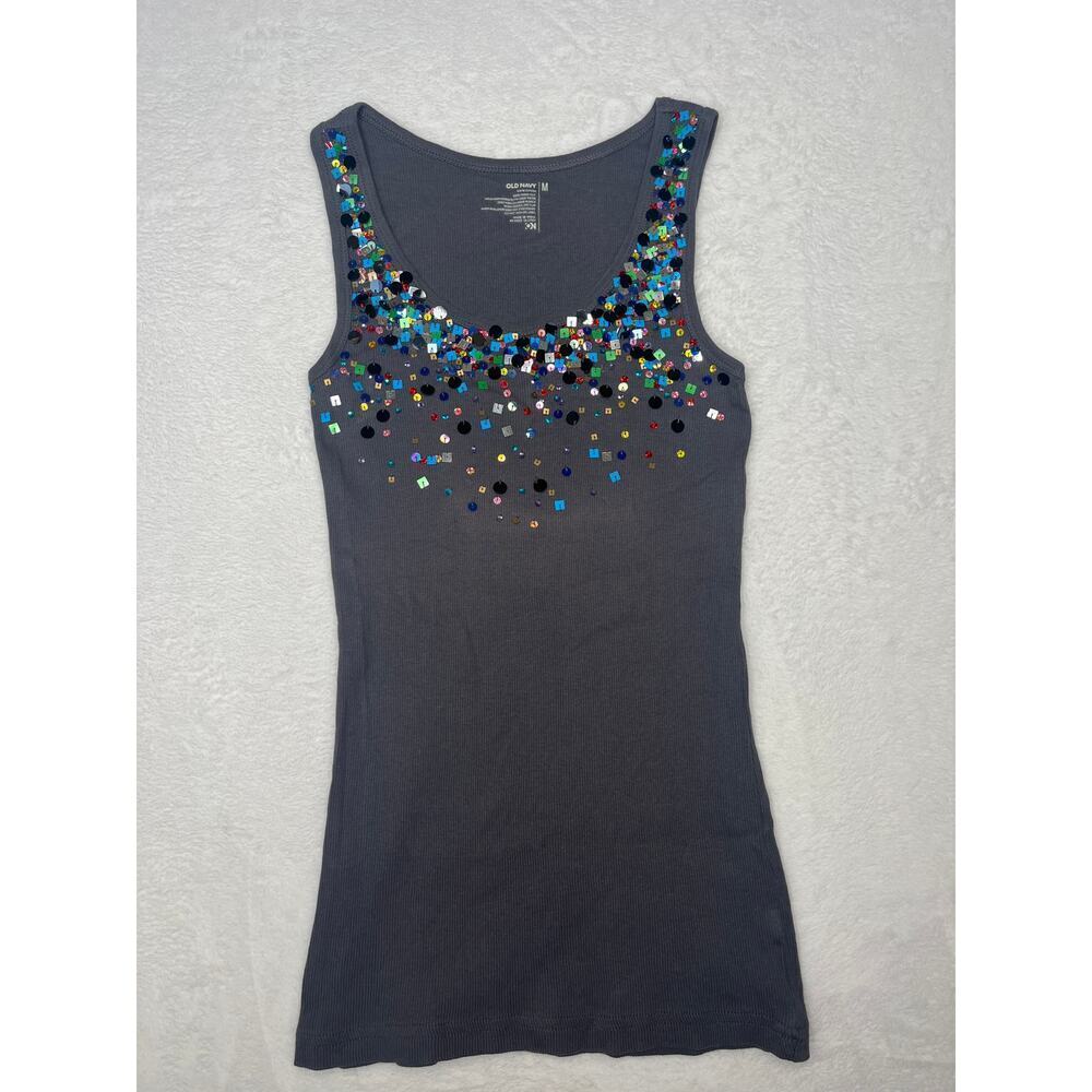Y2K Old Navy Multicolor Sequins Gray Tank Going Out Bratz Bachelorette sz M